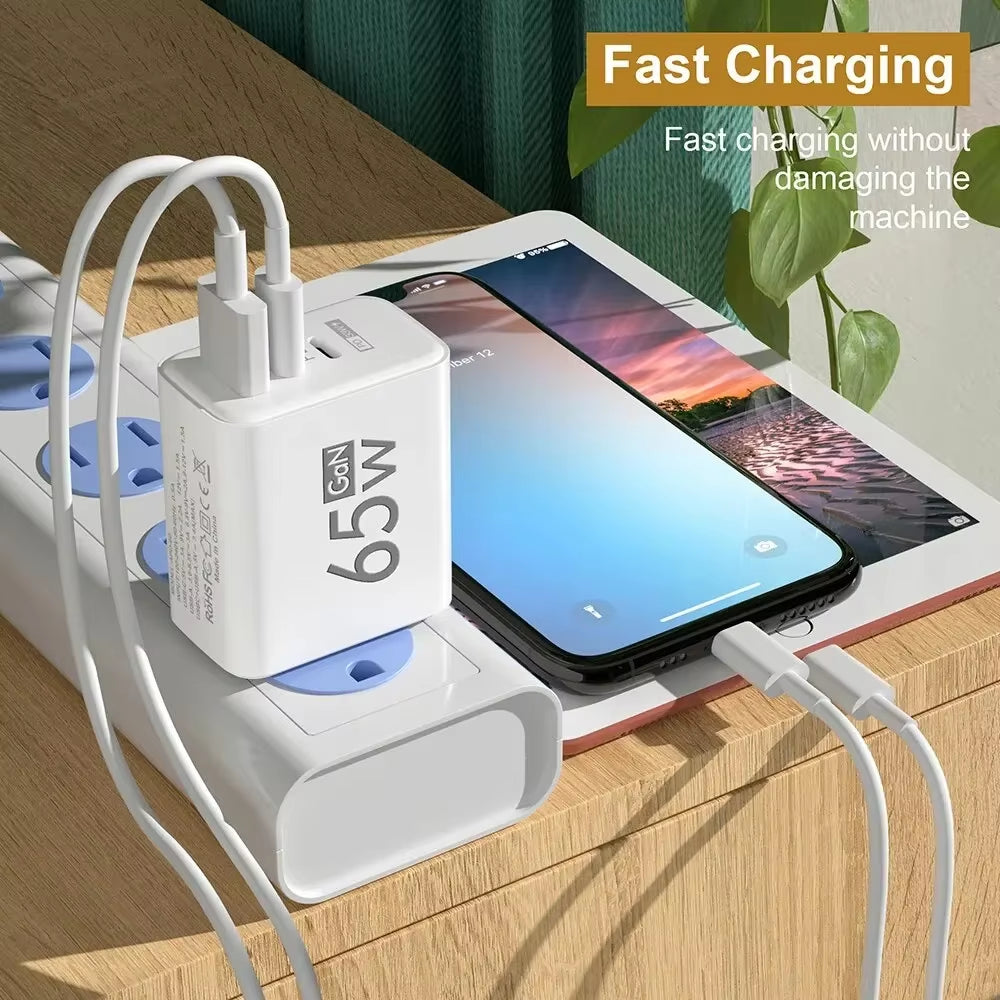 Gan Fast Charging Charger USB PD Type-C Multi-Port Mobile Phone Adapter for Iphone 15 Pro Max Samsung Xiaomi Huawei
